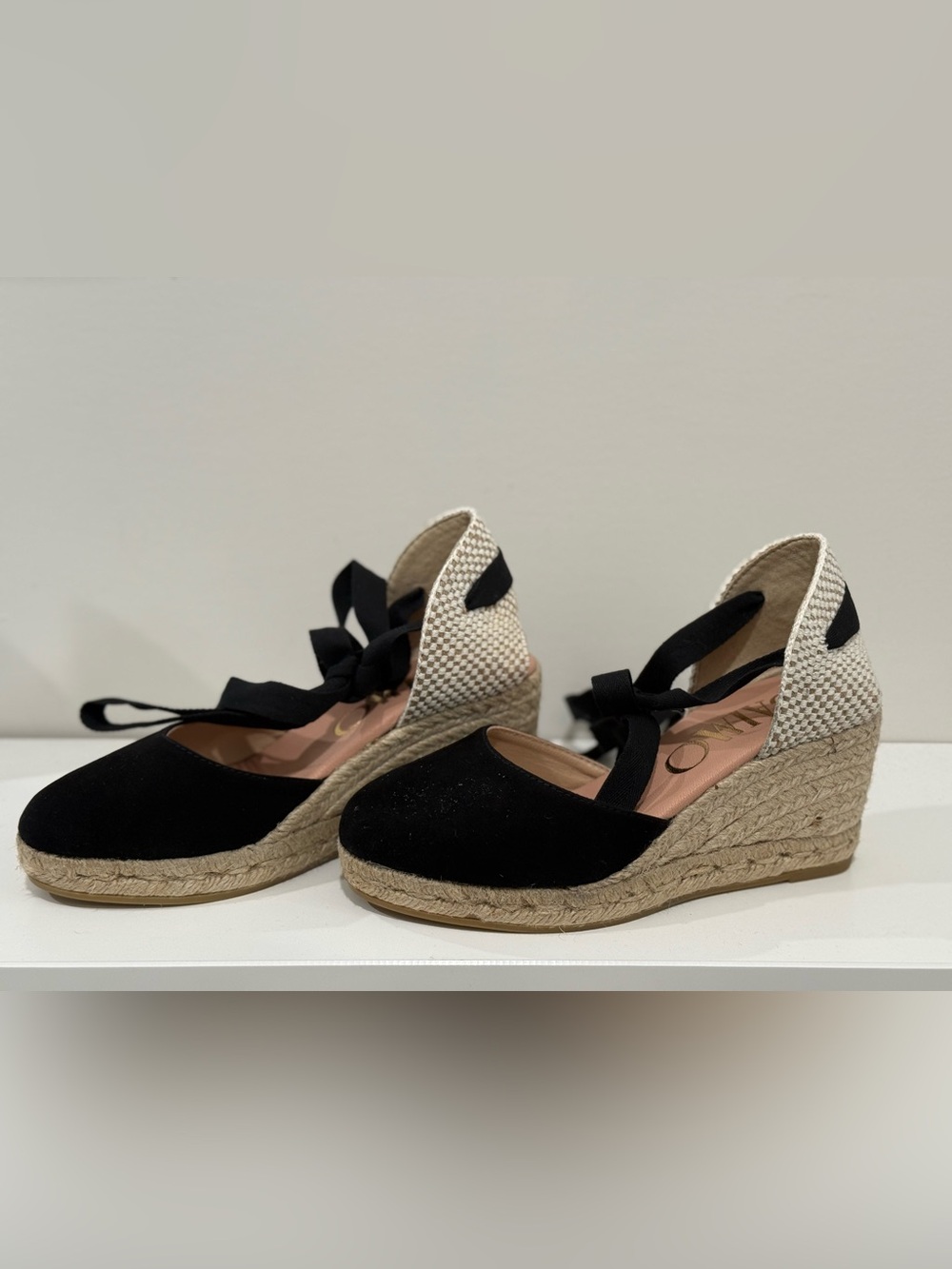 Black Espadrille Wedge Tie-Back Sandals